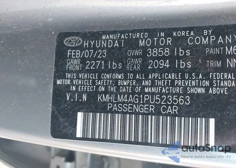 2023 Hyundai Elantra Sel z USA, uszkodzony, nr VIN KMHLM4AG1PU523563